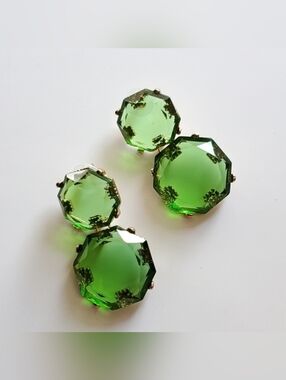 Geometric Polygon Drop Earrings - Green